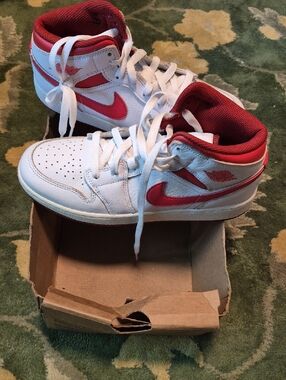 Nike Kids White and Red Mid-Top Sneakers